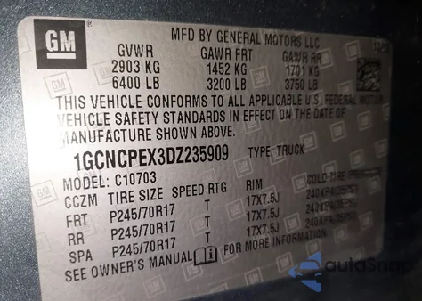 2013 Chevrolet Silverado 1500 Work Truck из США, поврежденный, VIN 1GCNCPEX3DZ235909